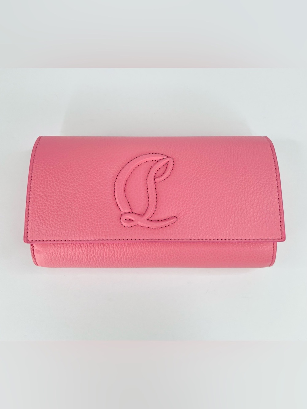 CHRISTIAN LOUBOUTIN By My Side Calipso Pink Calf Leather Logo Wallet Gold Chain - Picture 7 of 16